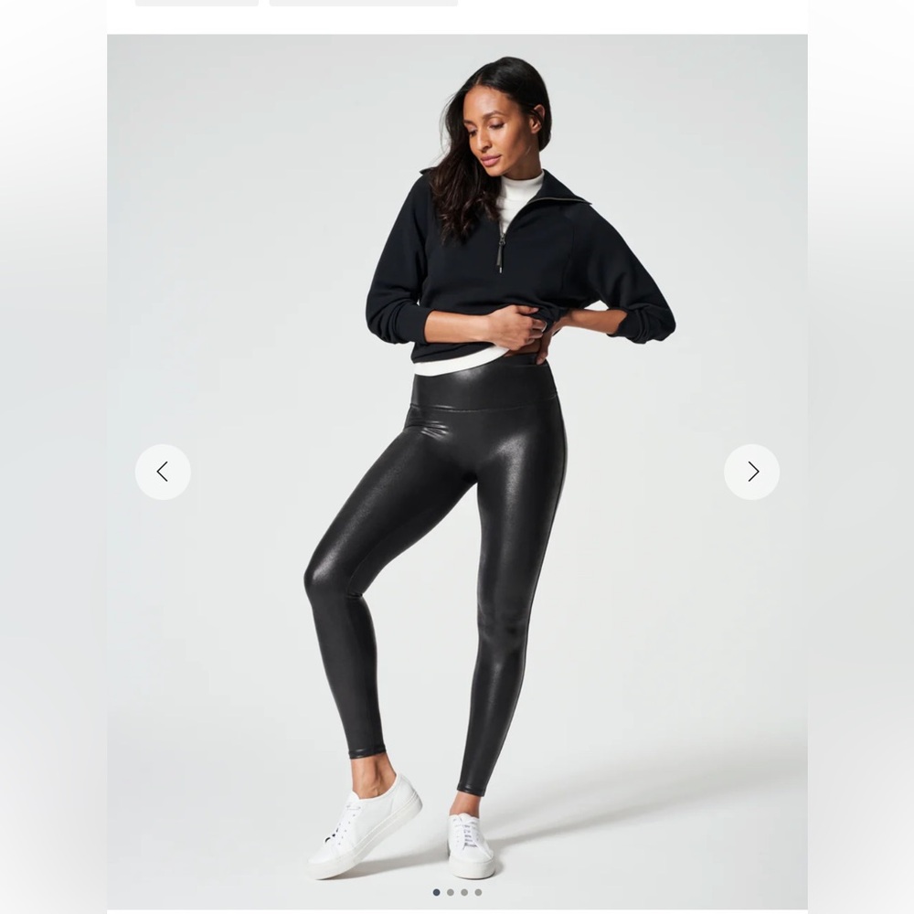 SPANX Black Faux Leather Leggings, size M, NWT